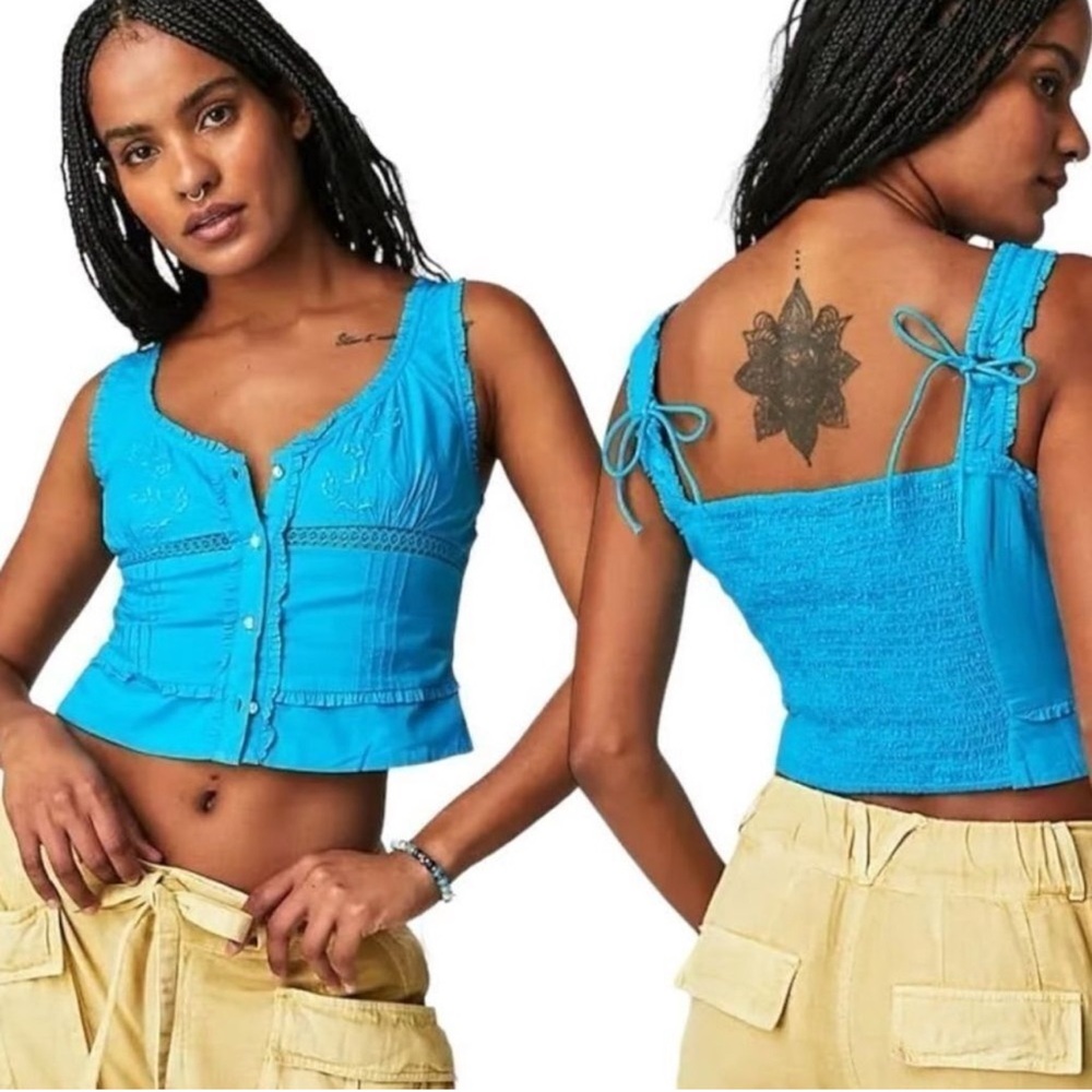 FREE PEOPLE Kerry Embroidered Crop Tank Top NEW
